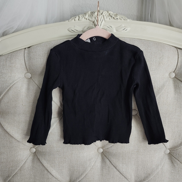 Mango Black Ribbed Long Sleeve Kids Top - Picture 1 of 2